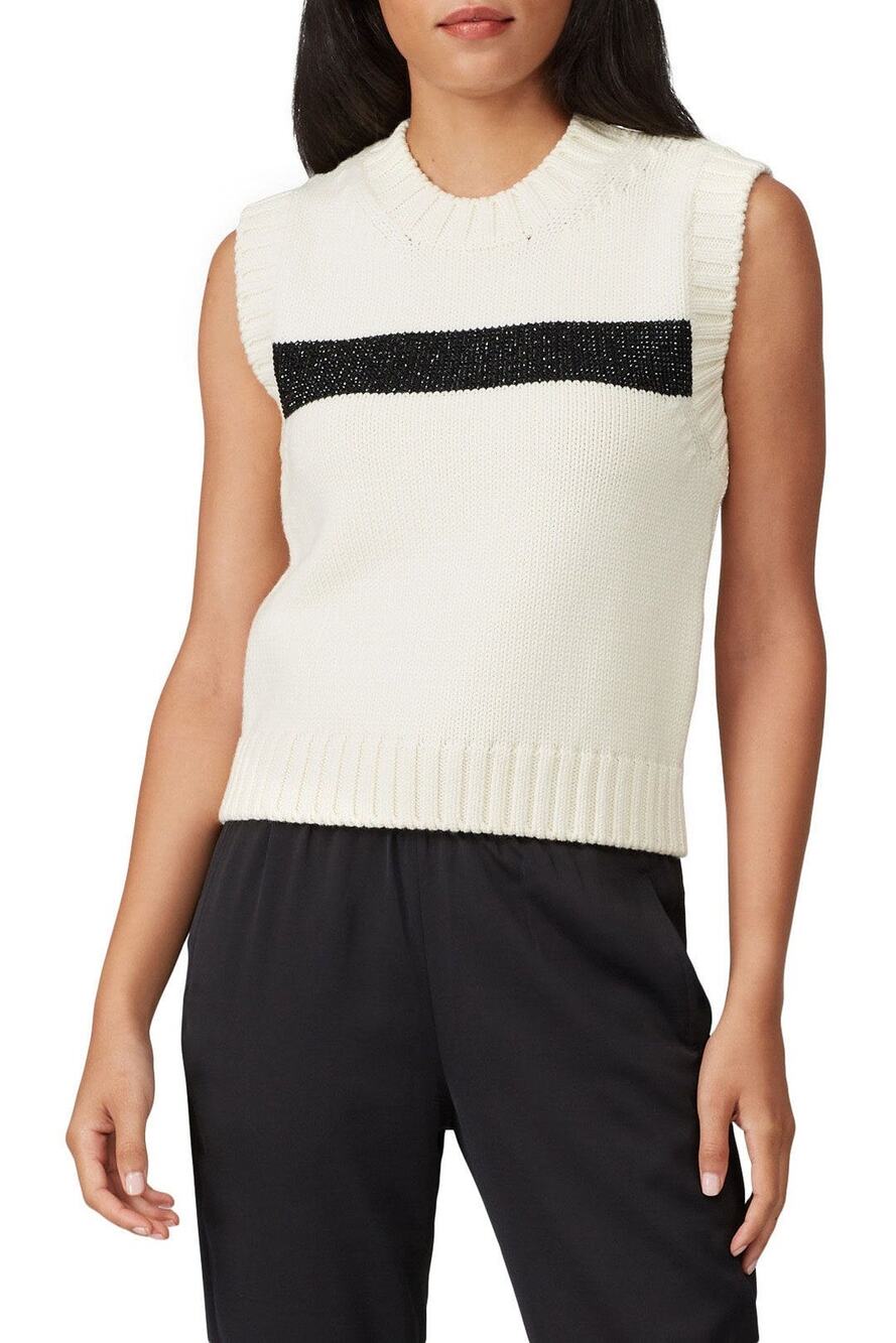PHILOSOPHY DI LORENZO SERANFINI White Black Rhinestone Studded Wool Sweater US 6